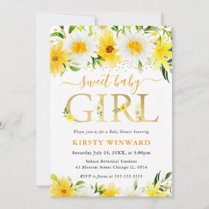 Invitation Aquarelle Jaune Fleurs d'été Baby shower