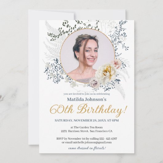 Invitation Aquarelle Jaune Floral Chic Photo 60e anniversaire (Devant)