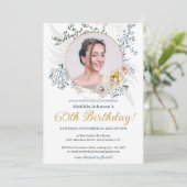 Invitation Aquarelle Jaune Floral Chic Photo 60e anniversaire (Debout devant)
