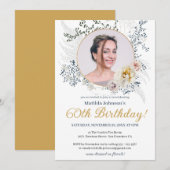 Invitation Aquarelle Jaune Floral Chic Photo 60e anniversaire (Devant / Derrière)
