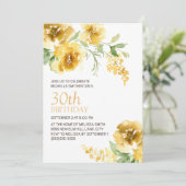 Invitation Aquarelle jaune Floral femmes 30e anniversaire (Debout devant)