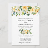 Invitation Aquarelle Jaune Floral Mariage (Devant)