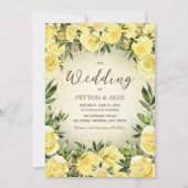 Invitation Aquarelle jaune Floral Parties scintillant or Mari (Devant)