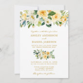 Invitation Aquarelle Jaune Floral Photo Mariage or (Devant)