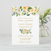 Invitation Aquarelle Jaune Floral Photo Mariage or (Debout devant)