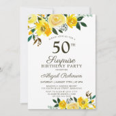Invitation Aquarelle jaune Floral Surprise 50e anniversaire (Devant)