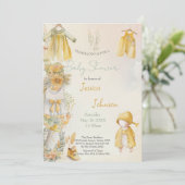 Invitation Aquarelle jaune fournitures pour bébé Baby shower (Debout devant)