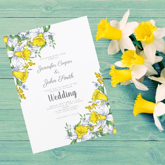 Invitation Aquarelle Jaune Gris Daffodil Printemps Mariage