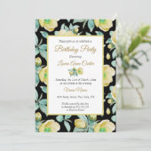 Invitation Aquarelle Jaune Noire Florale Fête Anniversaire (Debout devant)