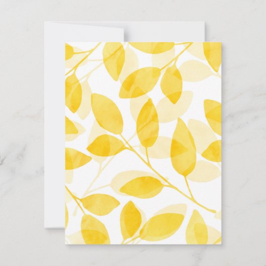 Invitation Aquarelle jaune or Feuilles (Dos)