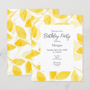 Invitation Aquarelle jaune or Feuilles