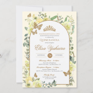 Invitation Aquarelle jaune Papillon doré Quinceanera