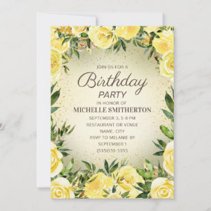 Invitation Aquarelle jaune Parties scintillant florale Adulte