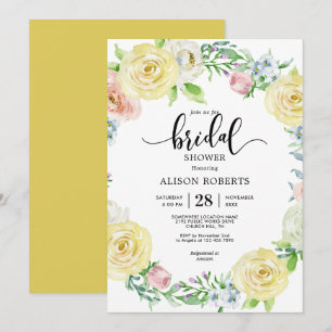 Invitation Aquarelle jaune pastel mariage douche nuptiale