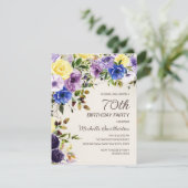 Invitation Aquarelle jaune pourpre Floral 70e anniversaire (Debout devant)