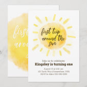 Invitation Aquarelle Jaune Premier Voyage Autour Du Soleil (Devant / Derrière)