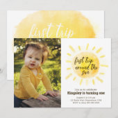 Invitation Aquarelle Jaune Premier Voyage Autour Du Soleil (Devant / Derrière)