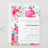 Invitation Aquarelle jaune rose chaud mignonne Bat mitzvah fl (Devant)