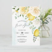 Invitation Aquarelle jaune Rose & douche nuptiale citron (Debout devant)