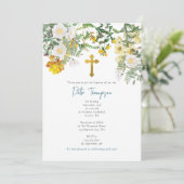 Invitation Aquarelle jaune Rose Fleur Jardin Garçon Baptême (Debout devant)