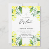 Invitation Aquarelle jaune Roses Garland Baptême (Devant)