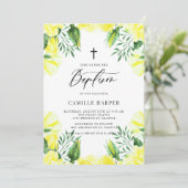 Invitation Aquarelle jaune Roses Garland Baptême (Debout devant)