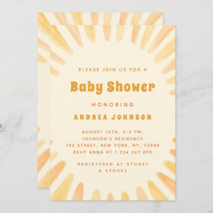 Invitation Aquarelle Jaune Soleil Neutre Baby shower Soleil