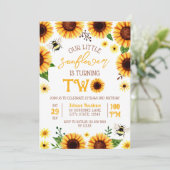 Invitation Aquarelle jaune Tournesol Deux ans Anniversaire (Debout devant)