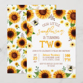 Invitation Aquarelle jaune Tournesol Deux ans Anniversaire (Devant / Derrière)