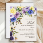 Invitation Aquarelle jaune violet Floral 21e anniversaire<br><div class="desc">Plutôt violet et jaune aquarelle florale aquarelle botanique 21ème anniversaire invitation pour les femmes. Le texte est une police de pinceau de calligraphie élégante et est aligné sur le côté droit de la carte. Cette invitation à la fête d'anniversaire est parfaite pour votre fête du printemps ou de l'été. Contactez-moi...</div>