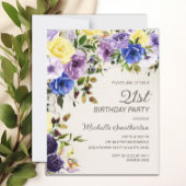 Invitation Aquarelle jaune violet Floral 21e anniversaire