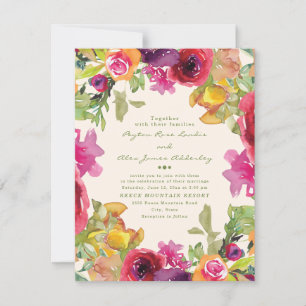Invitation Aquarelle jaune violet orange Mariage floral
