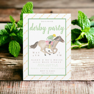 Invitation Aquarelle Jockey Derby Party Horse Race Or