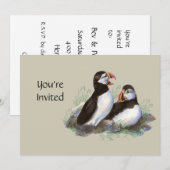 Invitation aquarelle joli puffin (Devant / Derrière)