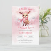 Invitation Aquarelle jolie renne rose fille d'hiver (Debout devant)