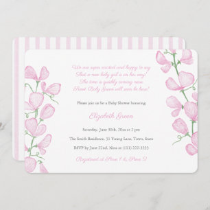 Invitation Aquarelle Jolie rose Baby shower Floral Pour Fille