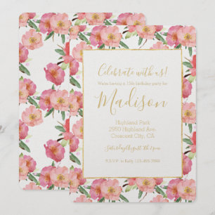 Invitation Aquarelle jolie rose Floral