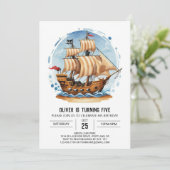 Invitation Aquarelle Jolly roger Matey Pirate Anniversaire (Debout devant)