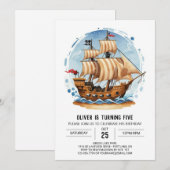 Invitation Aquarelle Jolly roger Matey Pirate Anniversaire (Devant / Derrière)