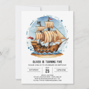 Invitation Aquarelle Jolly roger Matey Pirate Anniversaire