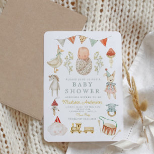 Invitation Aquarelle Jouets bébé Vêtements Baby shower Esenti