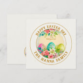 Invitation Aquarelle Joyeuses Pâques Floral - Œuf Rose (Devant / Derrière)