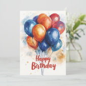 Invitation Aquarelle Joyeux Ballons d'anniversaire Anniversai (Debout devant)