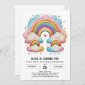 Invitation Aquarelle Joyeux Nuages Fille Anniversaire (Devant / Derrière)