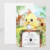Invitation Aquarelle Joyeux Poulet Anniversaire (Devant / Derrière)