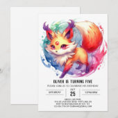 Invitation Aquarelle Joyful Fox Anniversaire (Devant / Derrière)