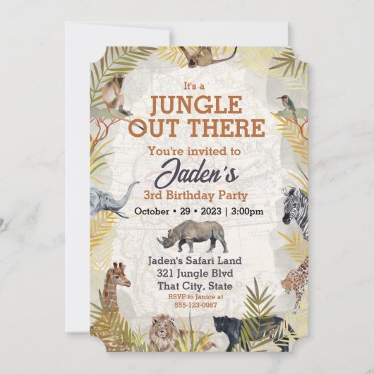Invitation Aquarelle Jungle Animal 3ème anniversaire Invitati (Devant)