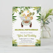 Invitation Aquarelle Jungle Animaux Anniversaire de enfant (Debout devant)