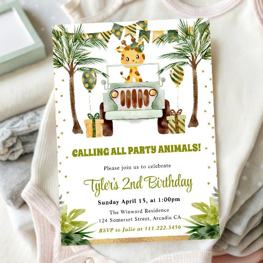 Invitation Aquarelle Jungle Giraffe Anniversaire de enfant