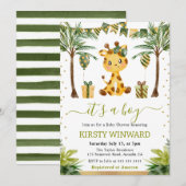Invitation Aquarelle Jungle Giraffe Baby Boy Douche (Devant / Derrière)